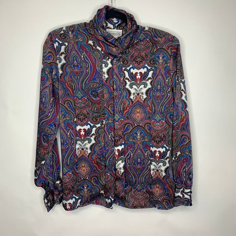 Vintage Paisley Silky Blouse Sz 6 80s - Picture 4 of 8